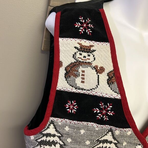 TanTrums Vintage Black Button Up Snowman Tree Snowflake Vest- Large - Picture 7 of 16
